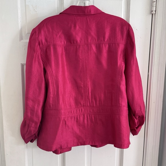 Chico's Open Front Blazer Jacket 2/Medium Hot Pink Glossy Date Night Career - Picture 6 of 12